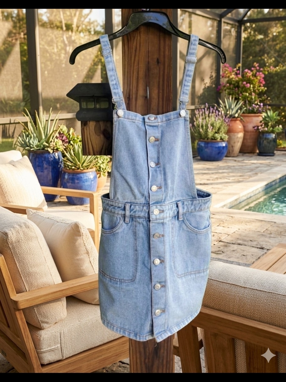 PacSun Light Blue Denim Button-Front Overall Dress